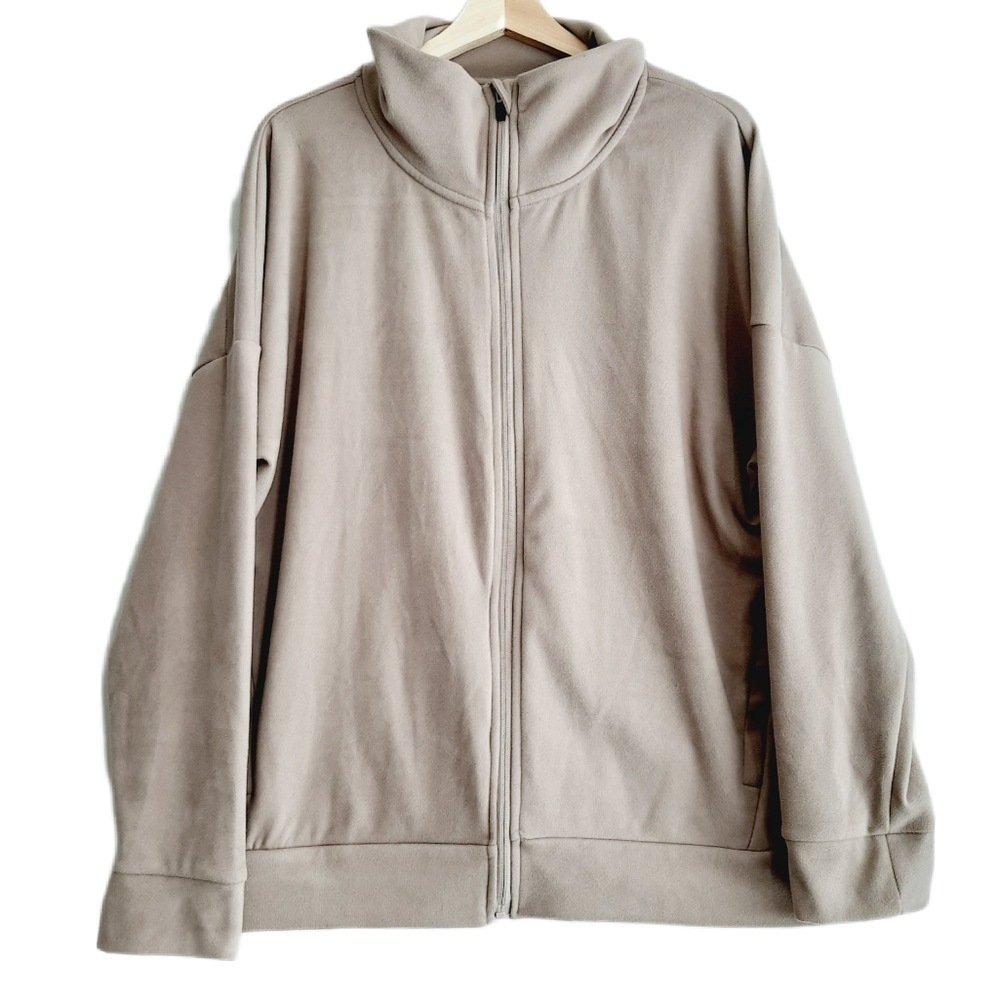 🍒 MONDETTA Light Fleece Jacket Full-zip Taupe PLUS Sz XXL